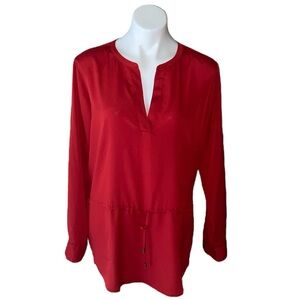 Lauren Ralph Lauren Women’s V Neck Red Long Sleeve Tunic Blouse Size Large